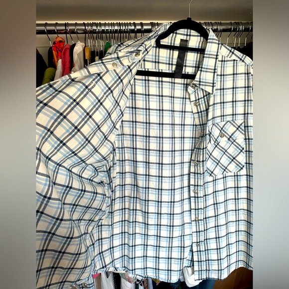 Chrome Hearts Flannel Plaid Shirt Unisex Size Medium Oversized Light Blue Navy - Picture 8 of 16